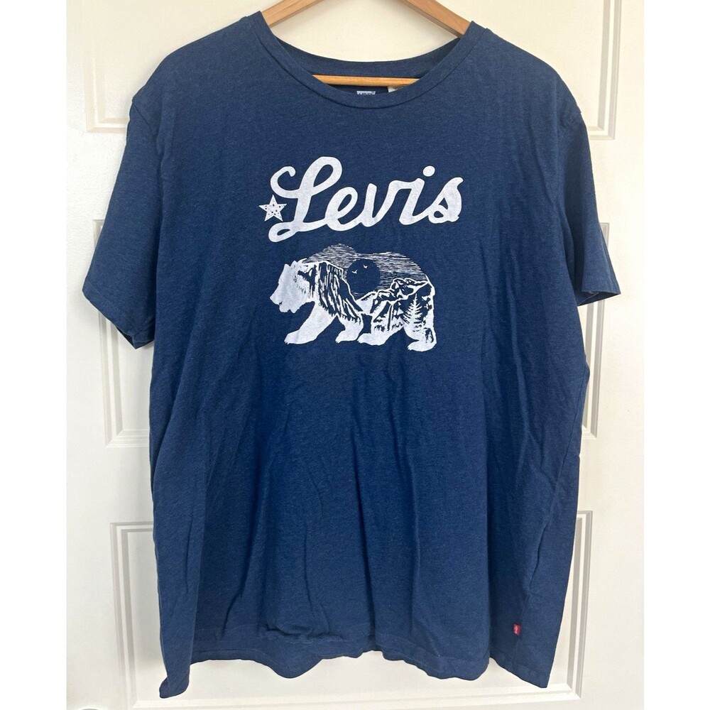 Levis T Shirt Mens 3XL Blue California Grizzly Bear Landscape Graphic Logo Tee